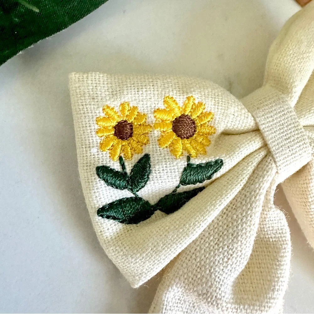 3/$22🩶 Sunflower Embroidered Bow Barrette Hair Bow Hair Accessories Cottagecore
